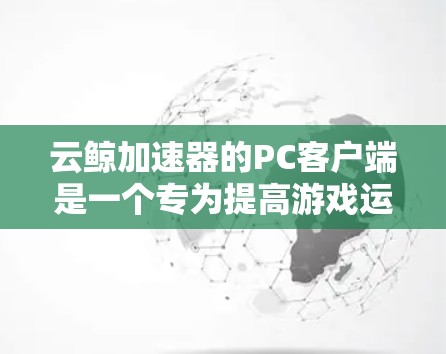 云鲸加速器的PC客户端是一个专为提高游戏运行效率而设计的工具，能够帮助你优化游戏性能和加速游戏加载速度。以下是使用云鲸加速器的步骤和常见问题的解决方法